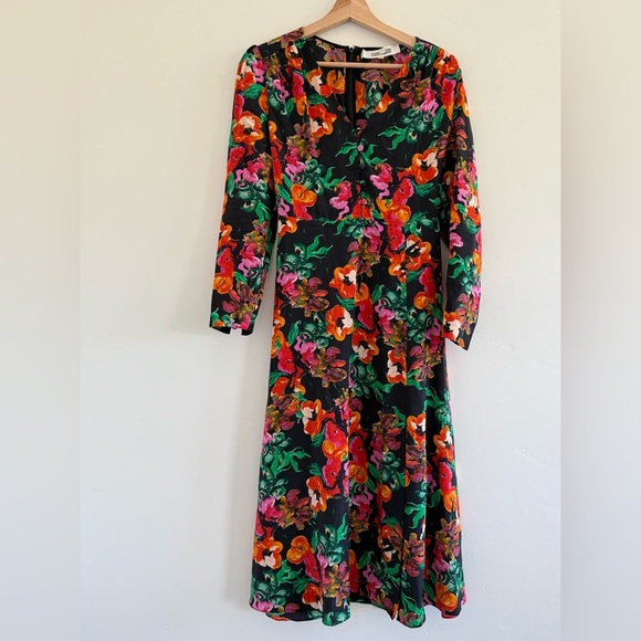 Diane von Furstenberg Silk Black Floral Print Silk Midi Dress size 6 (S) - Picture 7 of 16